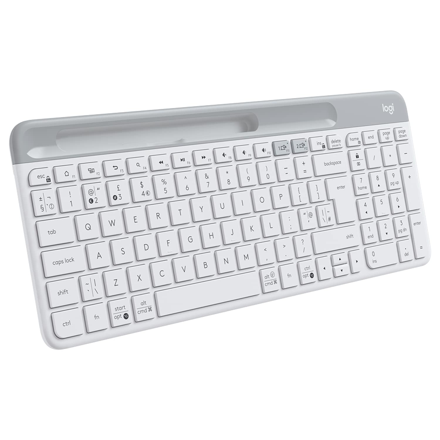 Logitech K580 Slim Multi-Device Wireless Keyboard - Bluetooth/Receiver, Compact, Easy Switch, 24 Month Battery, Win/Mac, Desktop, Tablet, Smartphone, Laptop Compatible (White)