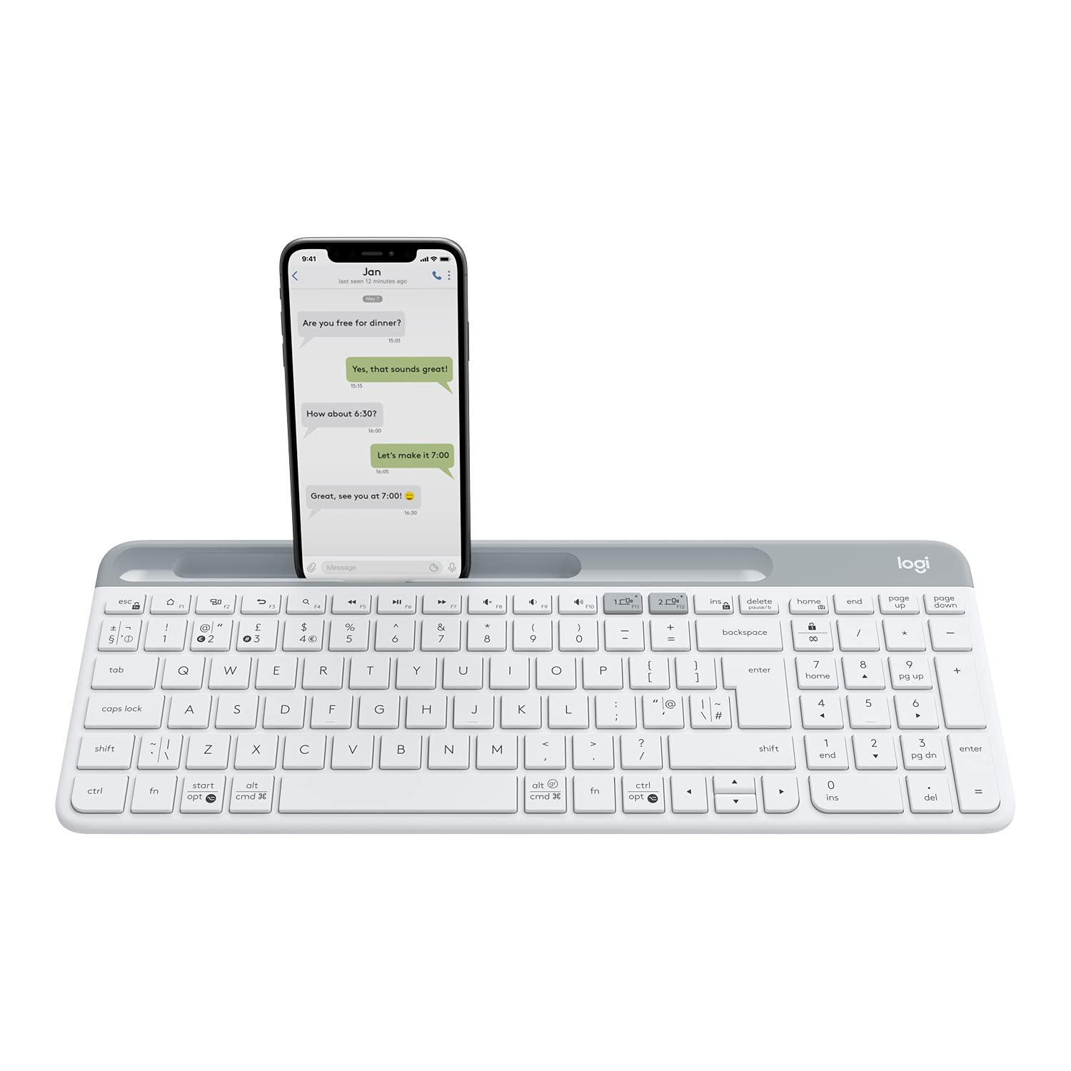 Logitech K580 Slim Multi-Device Wireless Keyboard - Bluetooth/Receiver, Compact, Easy Switch, 24 Month Battery, Win/Mac, Desktop, Tablet, Smartphone, Laptop Compatible (White) - Image 3