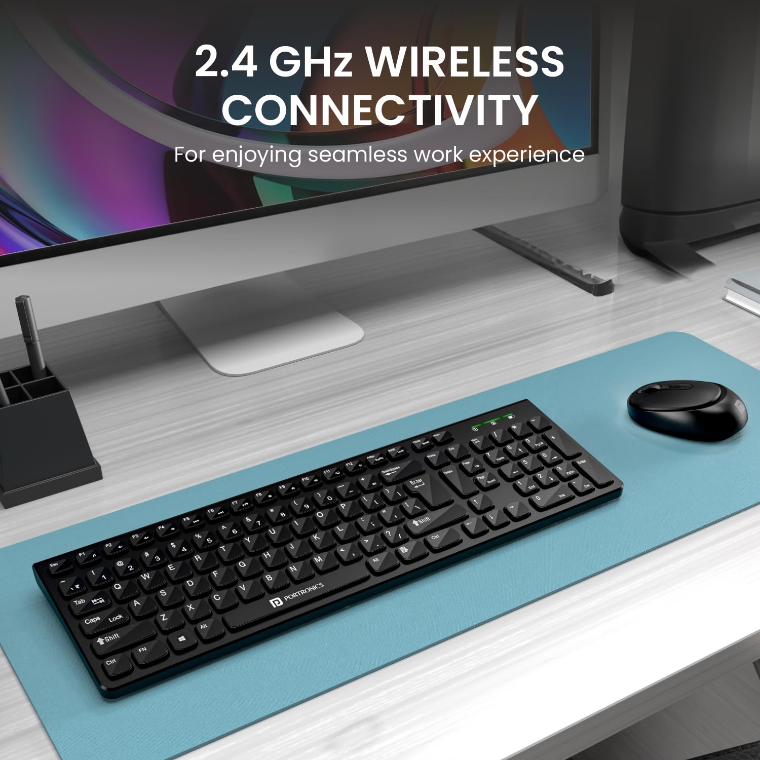 Portronics Key7 Combo Wireless Keyboard & Mouse Set with 2.4 GHz USB Receiver, 10m Working Range, 12 Shortcut Keys, Adjustable DPI, 10 Million Key Life & Click Life for PC, Laptop, Mac - Black - Image 2