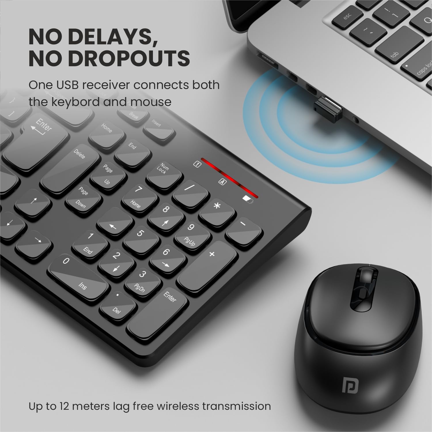 Portronics Key7 Combo Wireless Keyboard & Mouse Set with 2.4 GHz USB Receiver, 10m Working Range, 12 Shortcut Keys, Adjustable DPI, 10 Million Key Life & Click Life for PC, Laptop, Mac - Black - Image 3
