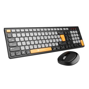 Portronics Key7 Combo Wireless Keyboard & Mouse Set with 2.4 GHz USB Receiver, 10m Working Range, 12 Shortcut Keys, Adjustable DPI, 10 Million Key Life & Click Life for PC, Laptop, Mac - Grey + Orange
