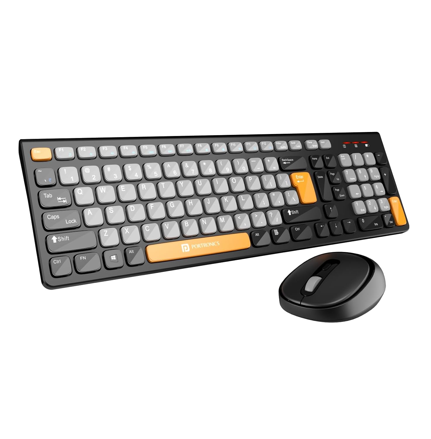 Portronics Key7 Combo Wireless Keyboard & Mouse Set with 2.4 GHz USB Receiver, 10m Working Range, 12 Shortcut Keys, Adjustable DPI, 10 Million Key Life & Click Life for PC, Laptop, Mac - Grey + Orange