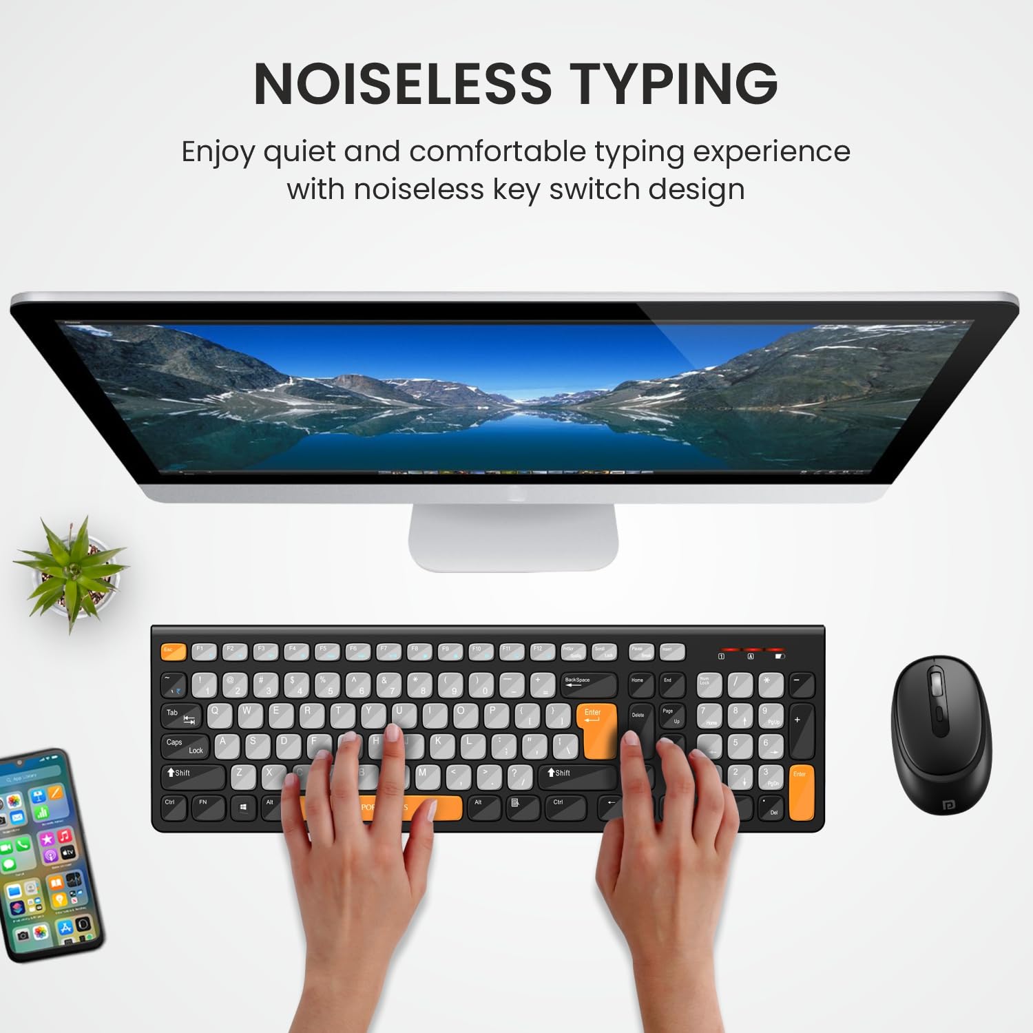 Portronics Key7 Combo Wireless Keyboard & Mouse Set with 2.4 GHz USB Receiver, 10m Working Range, 12 Shortcut Keys, Adjustable DPI, 10 Million Key Life & Click Life for PC, Laptop, Mac - Grey + Orange - Image 5
