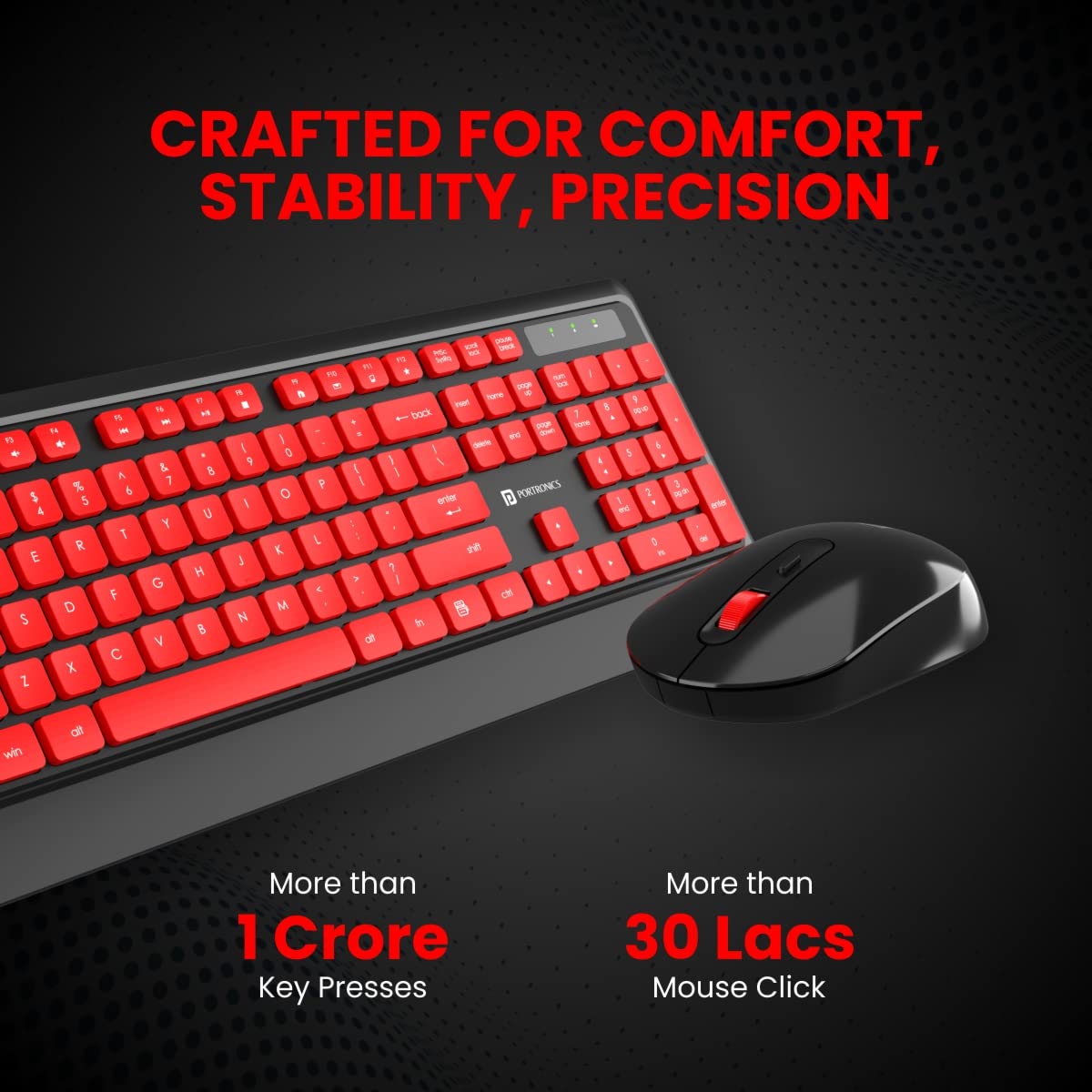 Portronics Key5 Combo Multimedia Wireless Keyboard & Mouse - Black Red (POR-1407) - Image 2