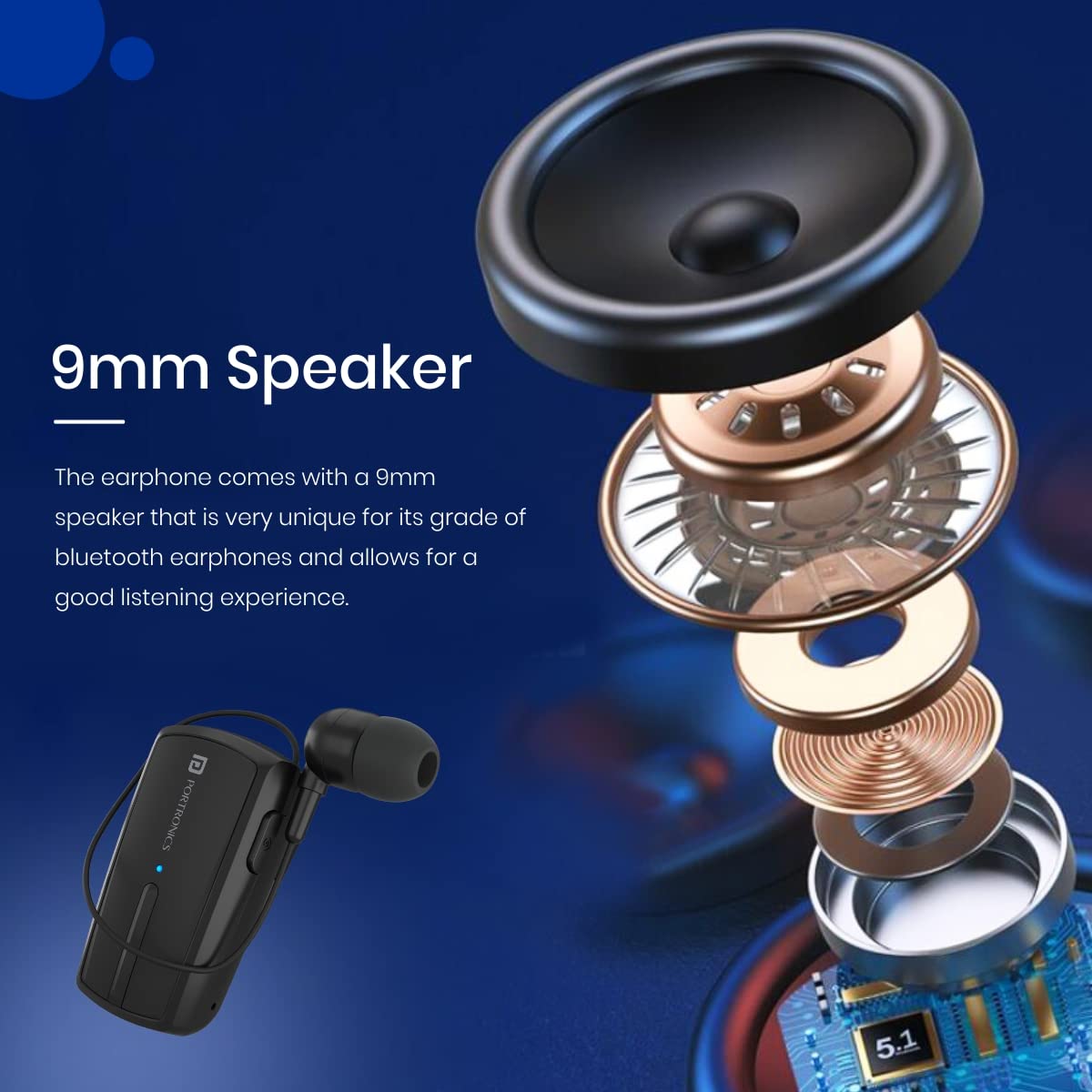 Portronics Harmonics KLIP 4 Retractable Bluetooth Music & Calling Earphone - Black (POR-1102) - Image 4