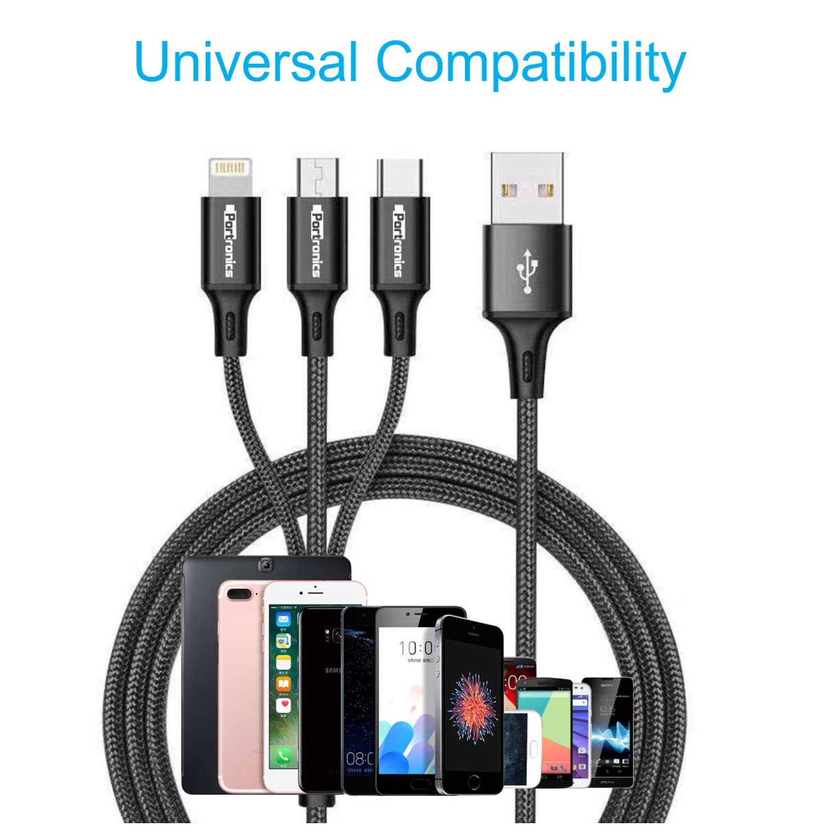 Portronics Konnect A Trio 3-In-1 Charging Cable - 8 Pin USB/ Micro USB/ Type-C Ports (POR-1313) - Image 5