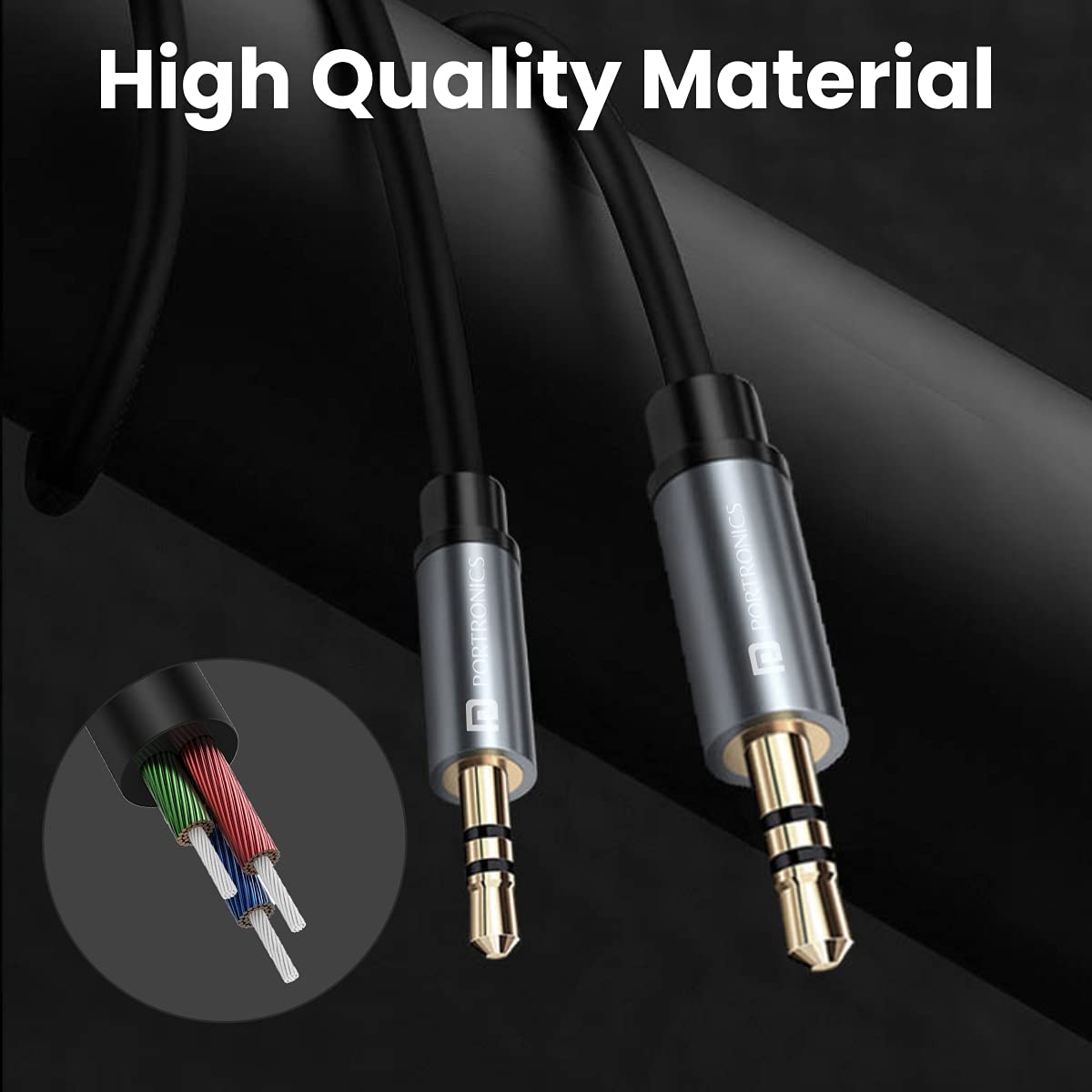 Portronics Konnect Aux 6 Spiral AUX Cable 3.5mm Metal Jack - 1.5 meter (POR-1261) - Image 2