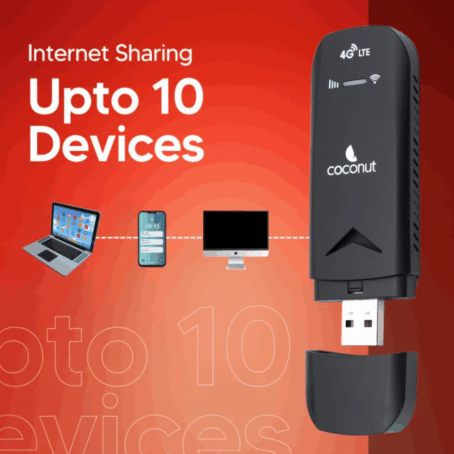 Coconut Konnect 4G Dongle for All Sims (Airtel, Jio, BSNL, Vodafone) - Dual Band 2.4 GHz & 5 GHz 4G Data Card with SIM Adapter (Black) - Image 2