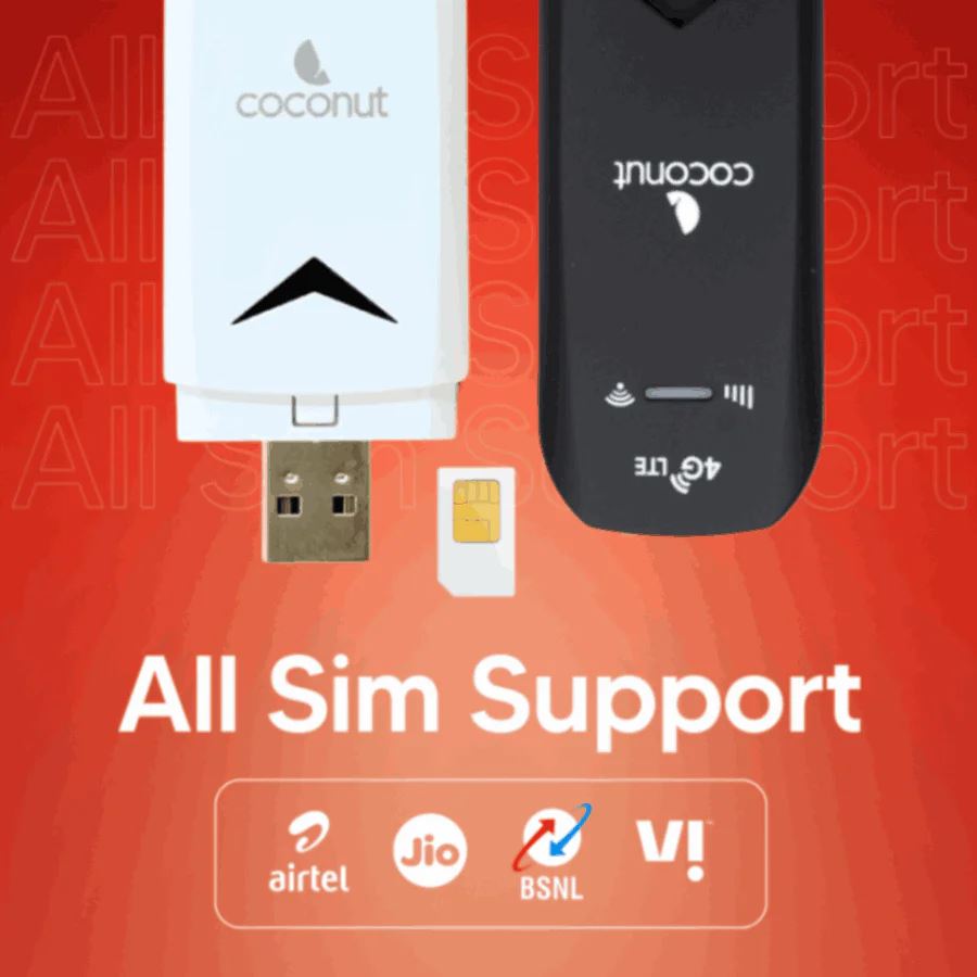 Coconut Konnect 4G Dongle for All Sims (Airtel, Jio, BSNL, Vodafone) - Dual Band 2.4 GHz & 5 GHz 4G Data Card with SIM Adapter (Black) - Image 4