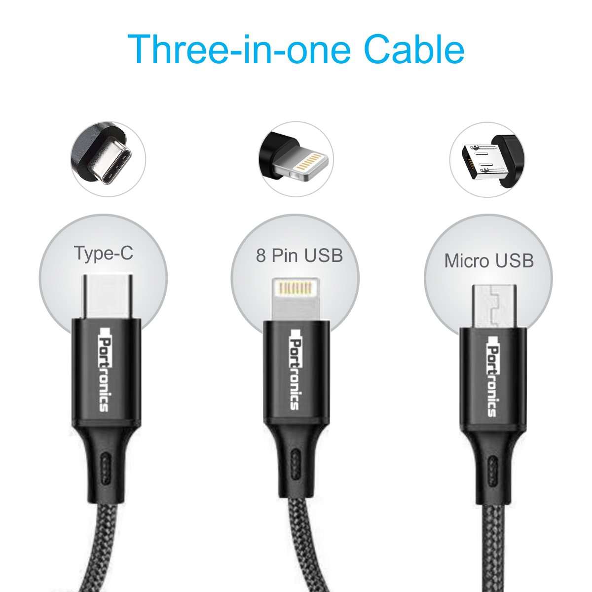 Portronics Konnect Trio Plus 3-in-1 Multi Functional Cable (POR-1051) - Image 3