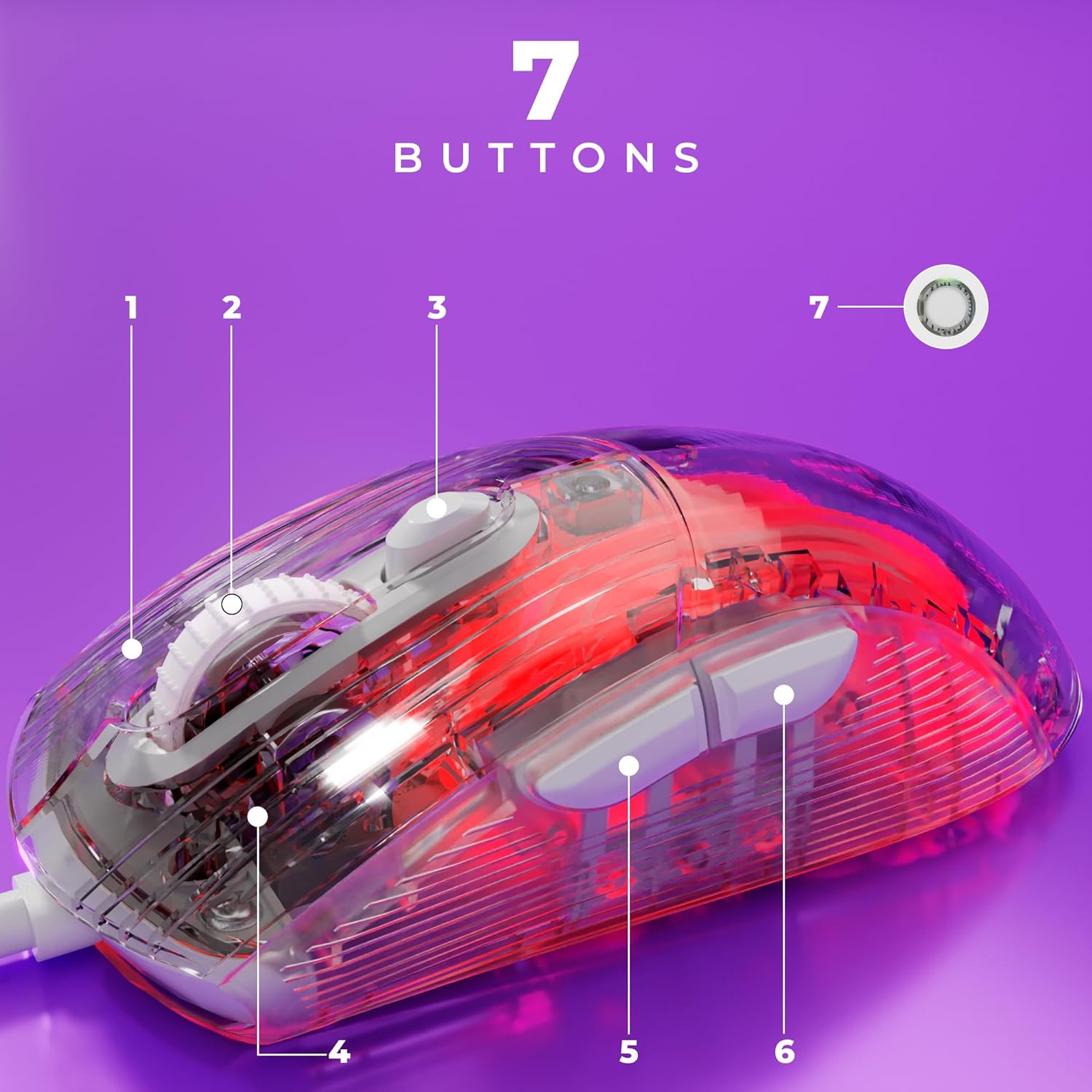 Zebronics Krystal Transparent Premimum Gaming Mouse with Upto 7200 DPI/ 7 Buttons/ Braided Cable/ High Resolution Sensor/ Windows Software with RGB LED Light Modes - Image 3