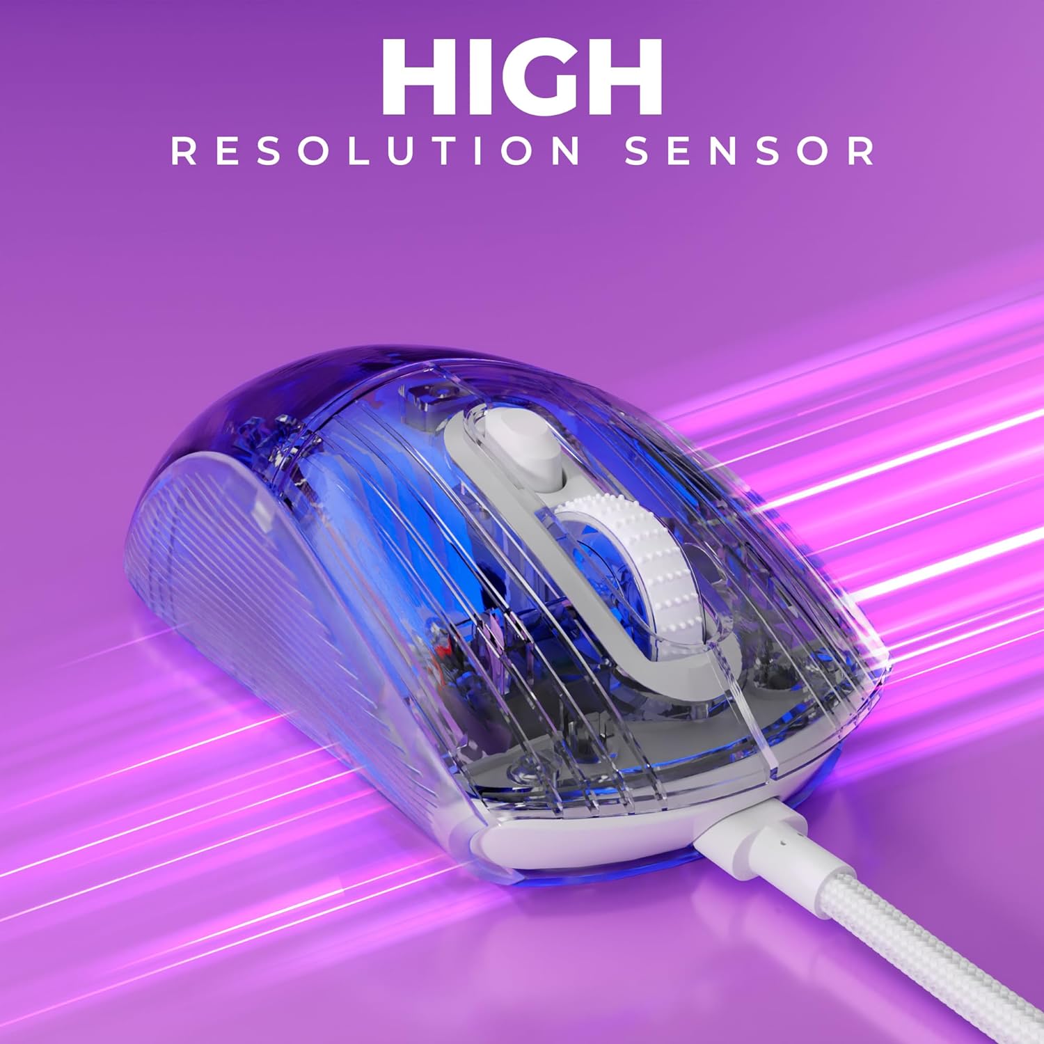 Zebronics Krystal Transparent Premimum Gaming Mouse with Upto 7200 DPI/ 7 Buttons/ Braided Cable/ High Resolution Sensor/ Windows Software with RGB LED Light Modes - Image 4