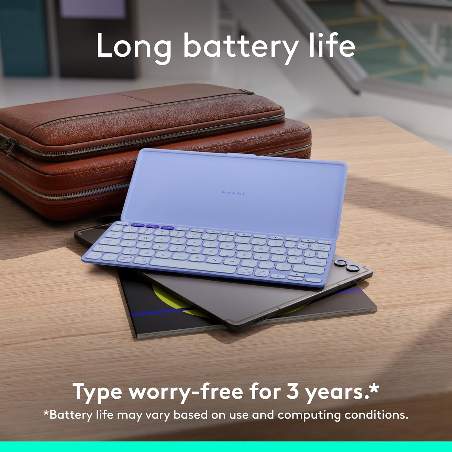 Logitech Keys-to-Go 2 Portable Bluetooth Keyboard for Tablet with Built-in Cover, Slim and Compact Wireless Keyboard for Windows, Android, Linux, iPad, iPhone, Mac, Apple TV (Lilac) - Image 2