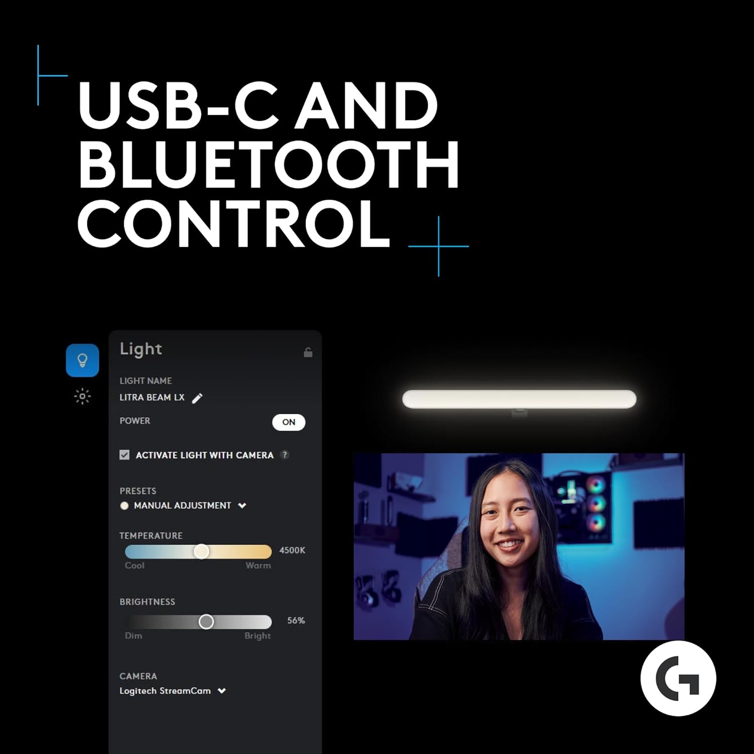 Logitech G Litra Beam LX Premium Dual-Sided RGB LED Streaming Key Light with TrueSoft, for Streaming, Broadcasting, LIGHTSYNC, Bluetooth, USB, PC/Mac - Graphite - Image 5