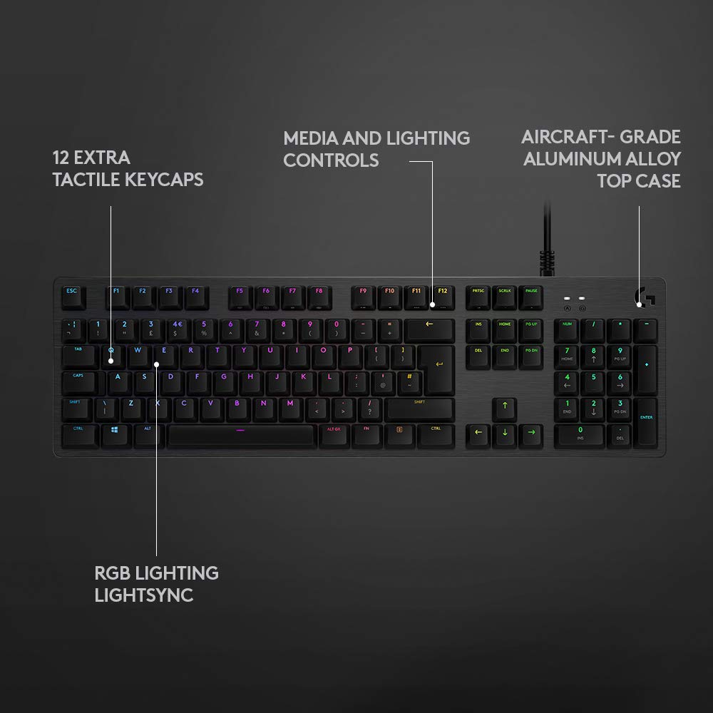Logitech G 512 RGB Backlit Mechanical Wired Gaming Keyboard with GX Blue Clicky Key Switches (Carbon) - Image 5