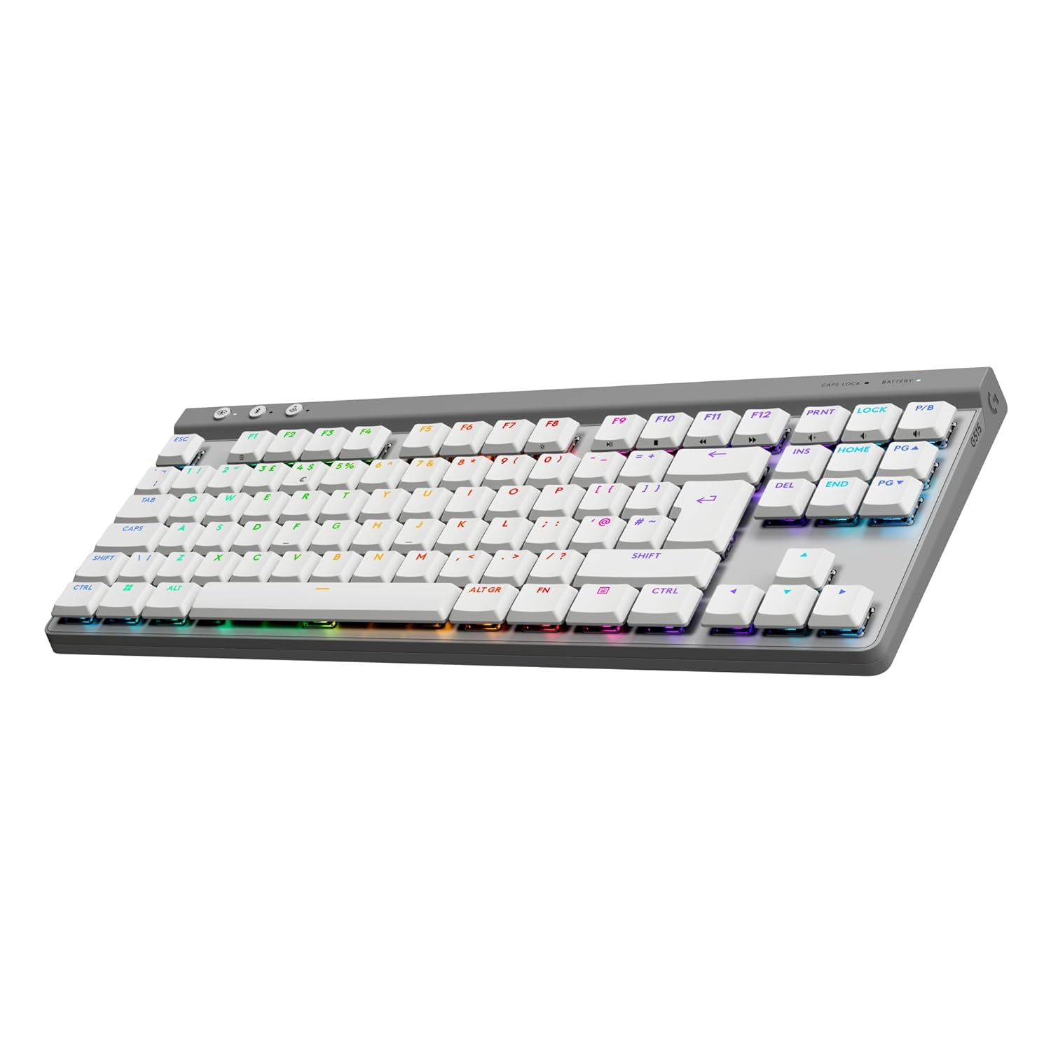 Logitech G515 Lightspeed TKL Low Profile Wireless Gaming Keyboard (LIGHTSYNC RGB/ Thin Tenkeyless Design/ Low-profile Mechanical Switches with PBT Keycaps/ Tactile Brown Keys) - White