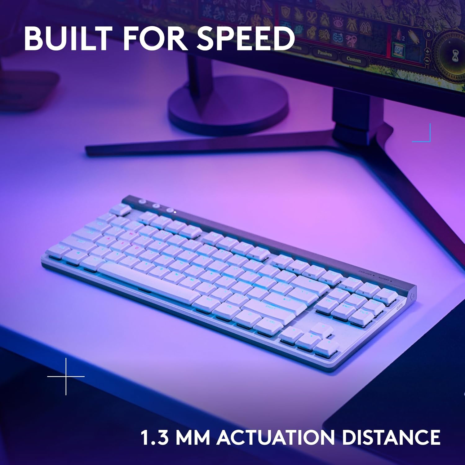 Logitech G515 Lightspeed TKL Low Profile Wireless Gaming Keyboard (LIGHTSYNC RGB/ Thin Tenkeyless Design/ Low-profile Mechanical Switches with PBT Keycaps/ Tactile Brown Keys) - White - Image 3