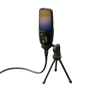 Zebronics Zeb-Lucid RGB Gaming Tripod Condenser Microphone with 2M USB Cable for Computer/PC/ Cardioid Pattern/ RGB Lights/ Metal Body Sensitivity Control/ Headphone Output/ Mute/Unmute Button