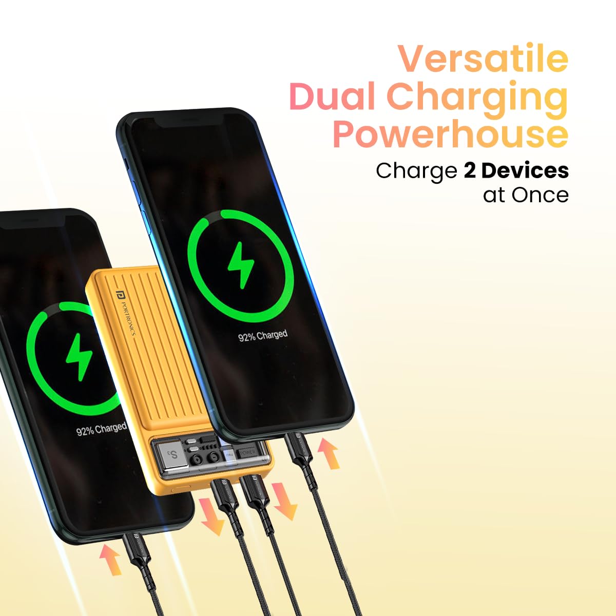 Portronics Luxcell Mini 10K Advanced 10000 mAh/ Smallest Power Bank with 22.5W Max Output/ LED Indicator/ Mach USB-A Output/ Type C PD Output/ Type C Input/ Wake Up Button (Yellow) - POR 1995 - Image 3