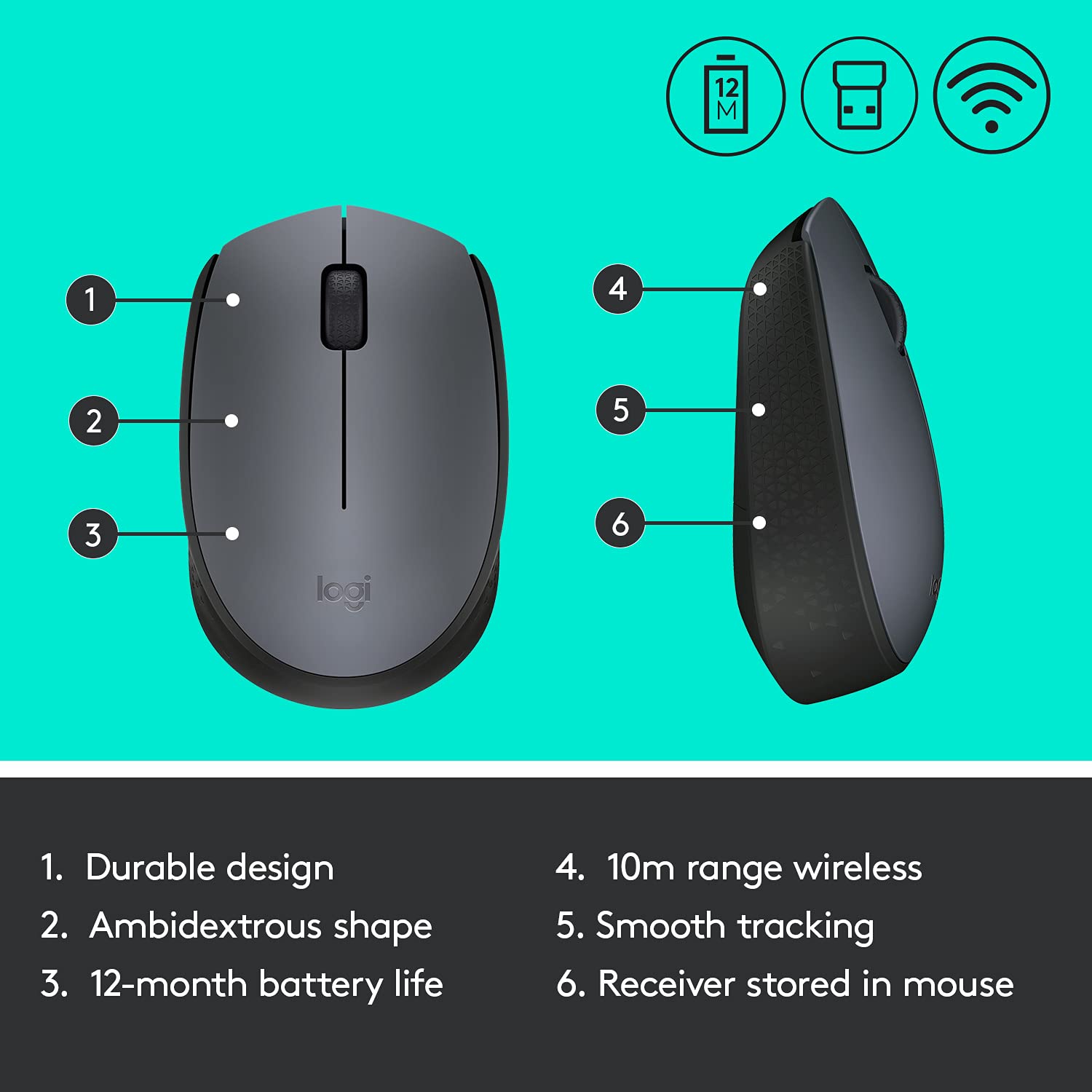 Logitech M170 Wireless Mouse - Grey - Image 2