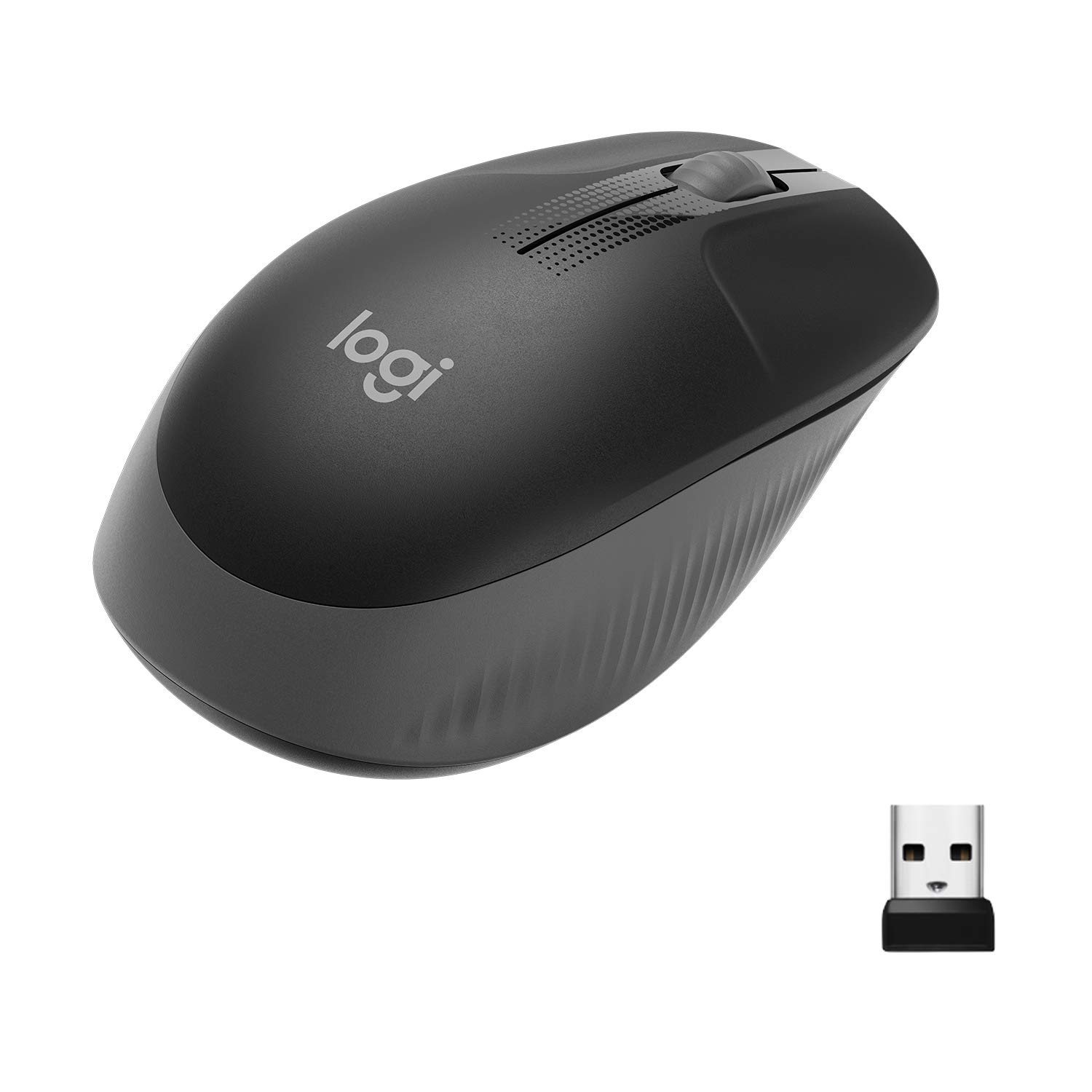 Logitech M190 Wireless Mouse (Charcoal) - Full Size Ambidextrous Curve Design, 18-Month Battery with Power Saving Mode, USB Receiver, Precise Cursor Control & Scrolling, Wide Scroll Wheel, Scooped Buttons