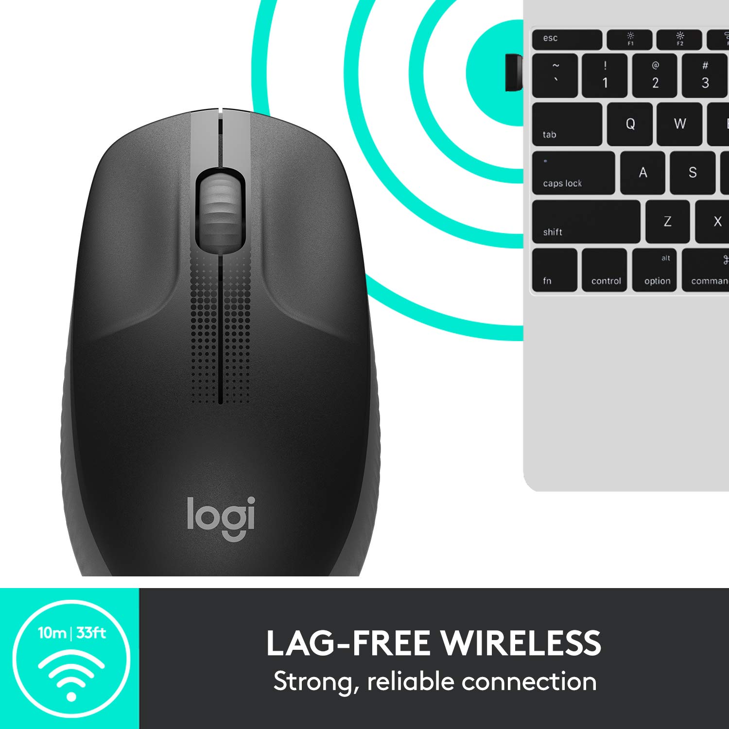 Logitech M190 Wireless Mouse (Charcoal) - Full Size Ambidextrous Curve Design, 18-Month Battery with Power Saving Mode, USB Receiver, Precise Cursor Control & Scrolling, Wide Scroll Wheel, Scooped Buttons - Image 2