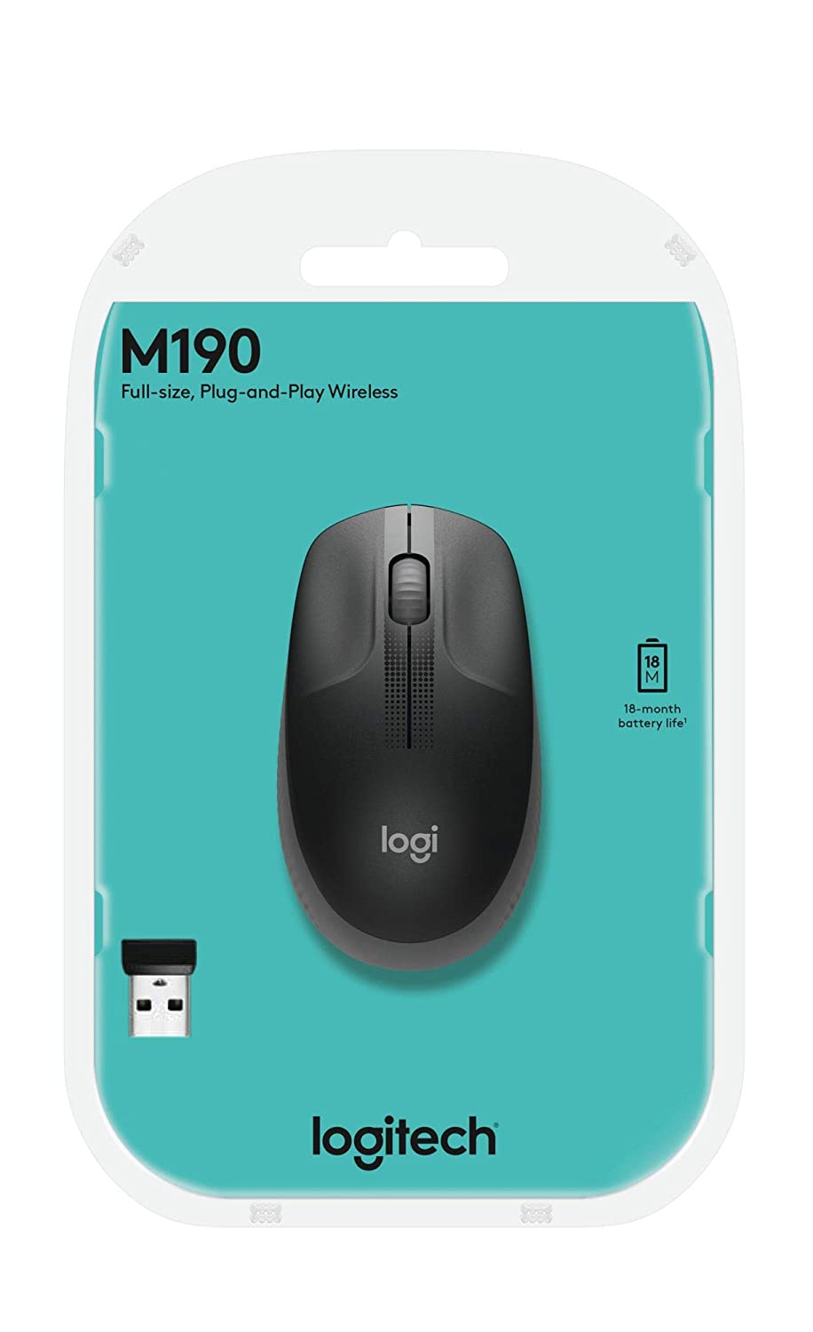 Logitech M190 Wireless Mouse (Charcoal) - Full Size Ambidextrous Curve Design, 18-Month Battery with Power Saving Mode, USB Receiver, Precise Cursor Control & Scrolling, Wide Scroll Wheel, Scooped Buttons - Image 5