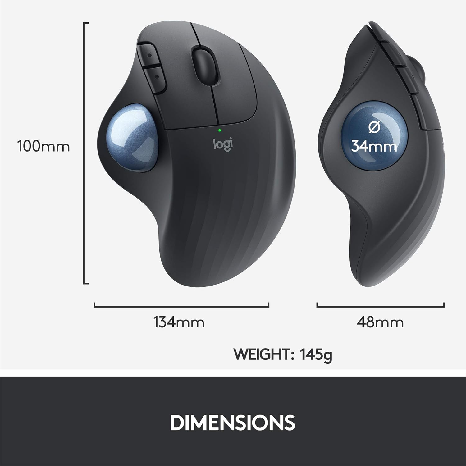 Logitech Ergo M575 Wireless Trackball Mouse - Easy Thumb Control/ Precision and Smooth Tracking/ Ergonomic Comfort Design for Windows/ PC and Mac with Bluetooth and USB Capabilities/ Black, Medium - Image 2