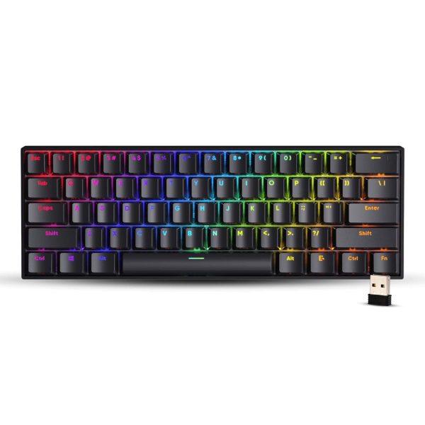 Zebronics Zeb-Max Ninja Wireless RGB Mechanical Keyboard with 61 Keys, 21 Backlit LED modes, 2.4GHz, 3X Bluetooth, Type C Wired Mode, Built-in Rechargeable Battery, 1.8m Type C Braided Cable - Black