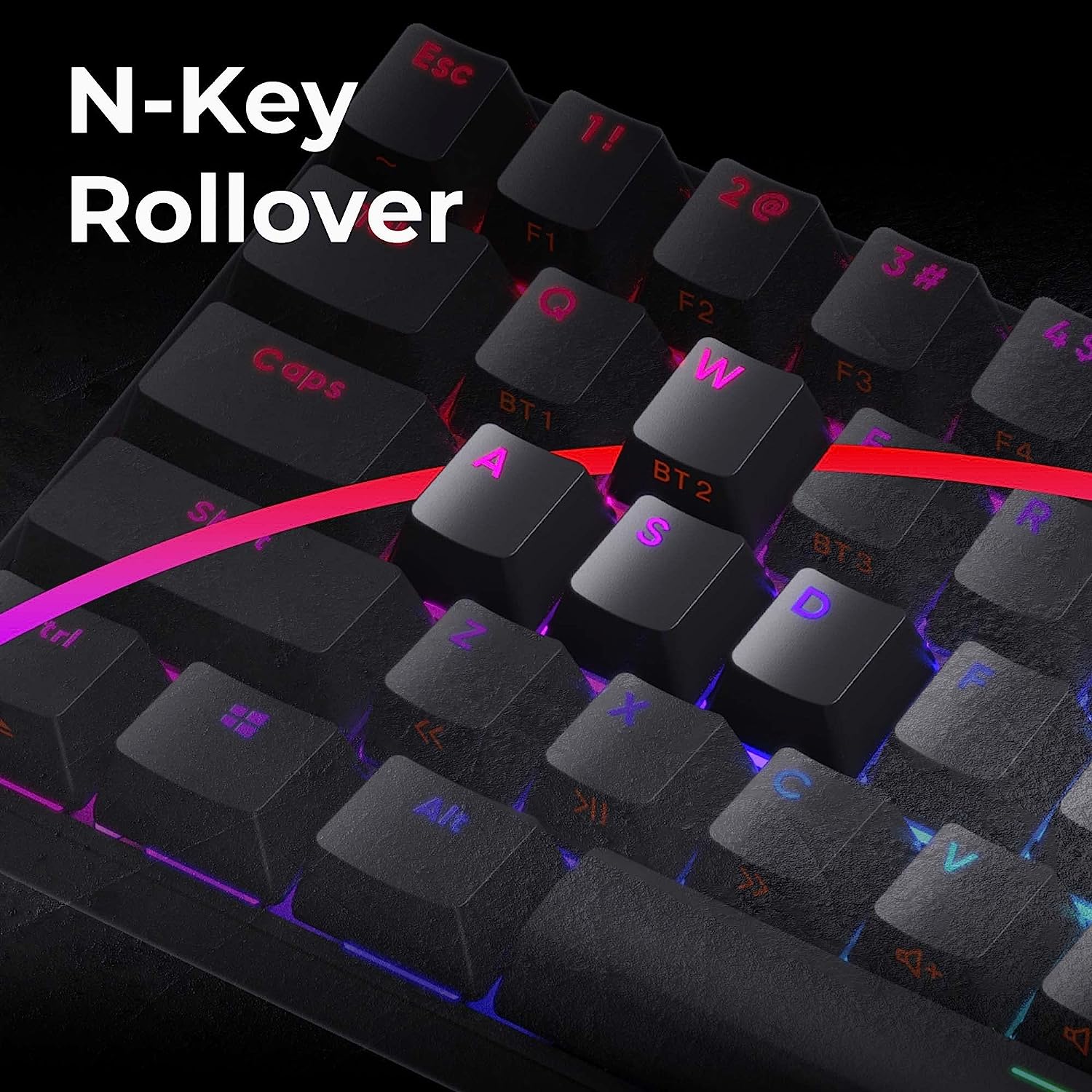 Zebronics Zeb-Max Ninja Wireless RGB Mechanical Keyboard with 61 Keys, 21 Backlit LED modes, 2.4GHz, 3X Bluetooth, Type C Wired Mode, Built-in Rechargeable Battery, 1.8m Type C Braided Cable - Black - Image 5