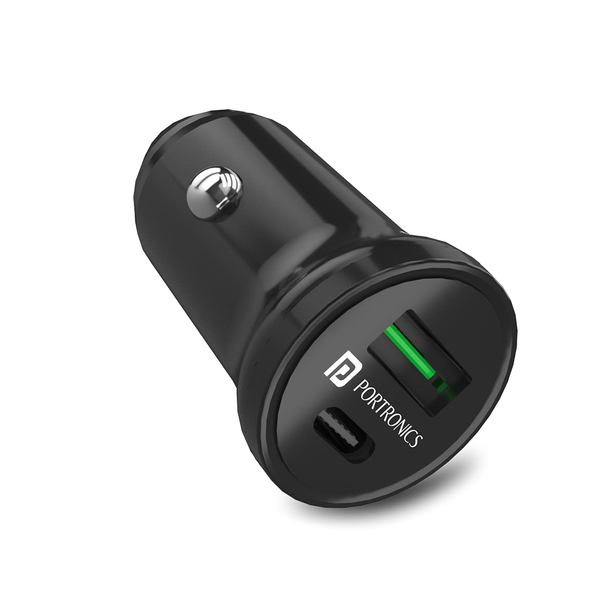Portronics Car Power Mini Car Charger with Dual Output/ Fast Charging (Type C PD 18W + Mach USB-A) Compatible with All Smartphones - Black