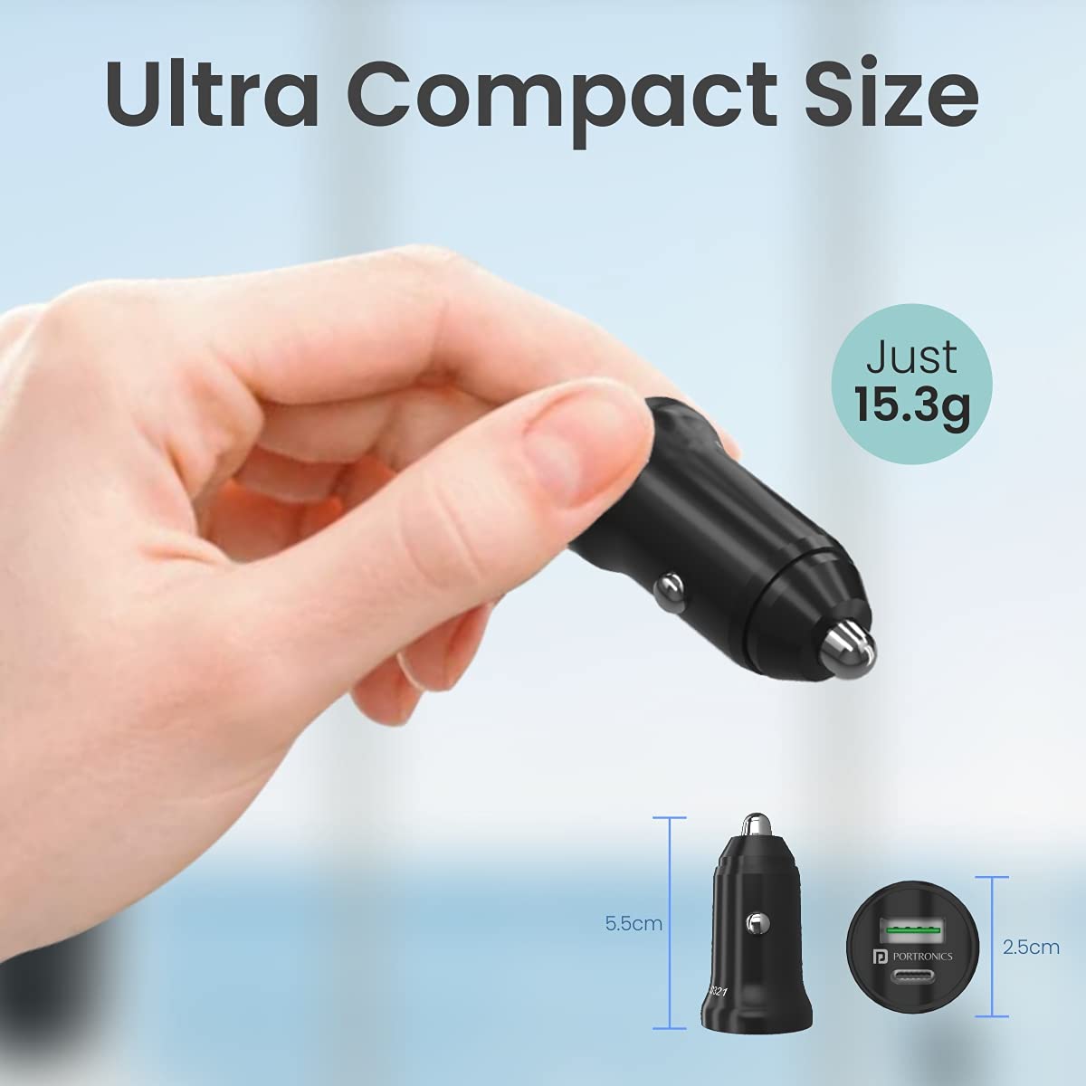 Portronics Car Power Mini Car Charger with Dual Output/ Fast Charging (Type C PD 18W + Mach USB-A) Compatible with All Smartphones - Black - Image 5