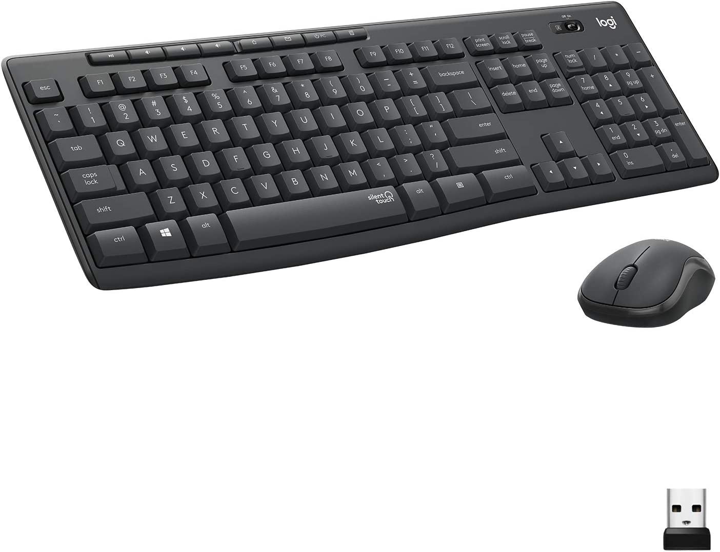 Logitech MK295 Wireless Keyboard and Mouse Combo - SilentTouch Technology, Full Number Keyboard, Shortcut Buttons, Nano USB Receiver, 90% Less Noise - Black