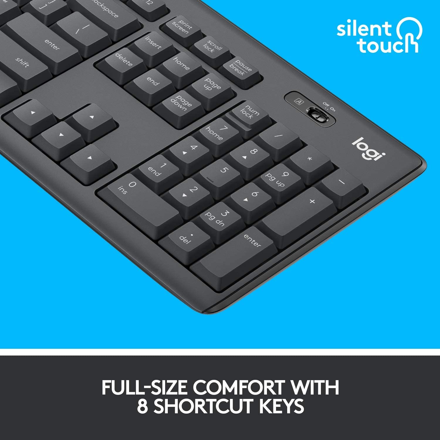 Logitech MK295 Wireless Keyboard and Mouse Combo - SilentTouch Technology, Full Number Keyboard, Shortcut Buttons, Nano USB Receiver, 90% Less Noise - Black - Image 3