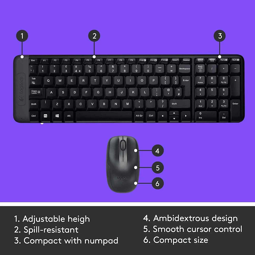 Logitech MK220 Wireless Keyboard and Mouse Combo (Black) - Image 8