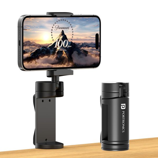 Portronics Mobot Clip Mobile Holder with 360? Adjustable Angles/ Light Weight/ Pocket Friendly/ Mobile Stand for table/ Video Recording/ Vlogging/ Compatible with 4.5 to 6.9 inch Smartphones (Black)