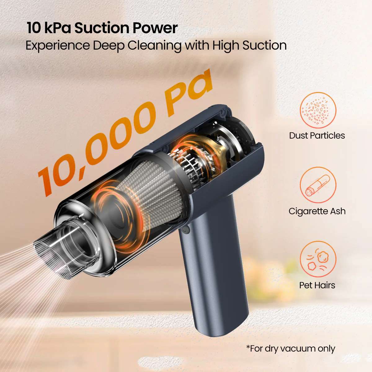 Mopcop Pro Rechargeable Handheld Vacuum Cleaner - 10 kPa Suction, Multiple Nozzles, Dual Functionality, For Dry Vacuuming, Single-Hand Design, Advanced Brushless DC Motor (Black) - Image 5