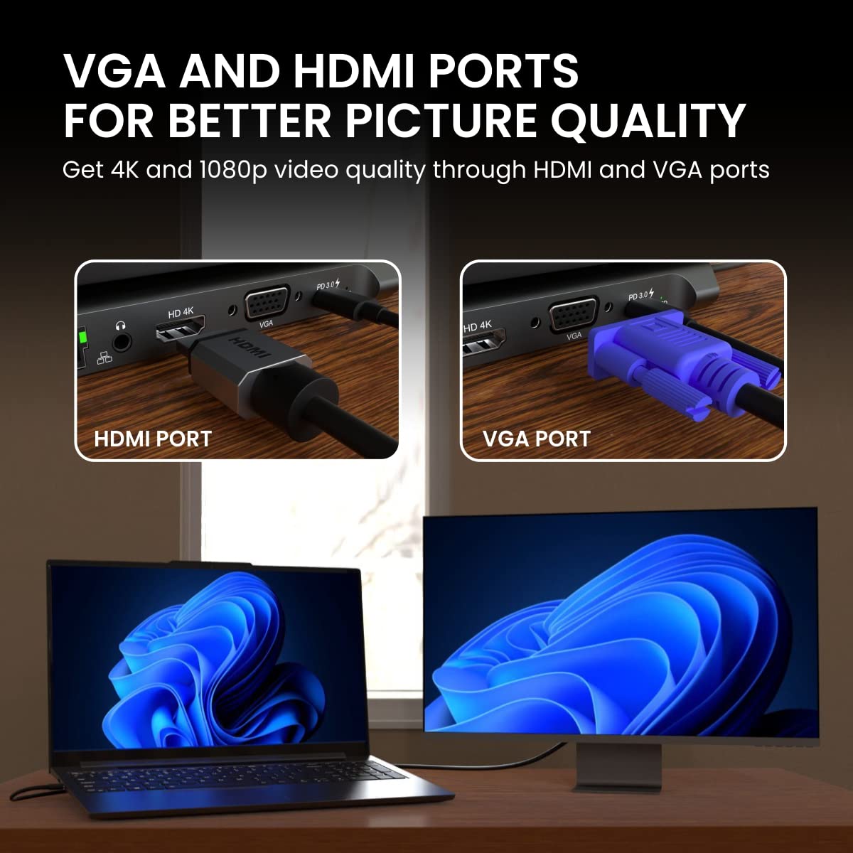 Portronics Mport 13C USB C Hub (13-in-1), Type C Docking Station with 4K HDMI, 3 x Type C, 4 x USB 3.0, Ethernet, VGA, SD/microSD Cards for Laptop, MacBook, PC and Other Type C Devices (Grey) - Image 5