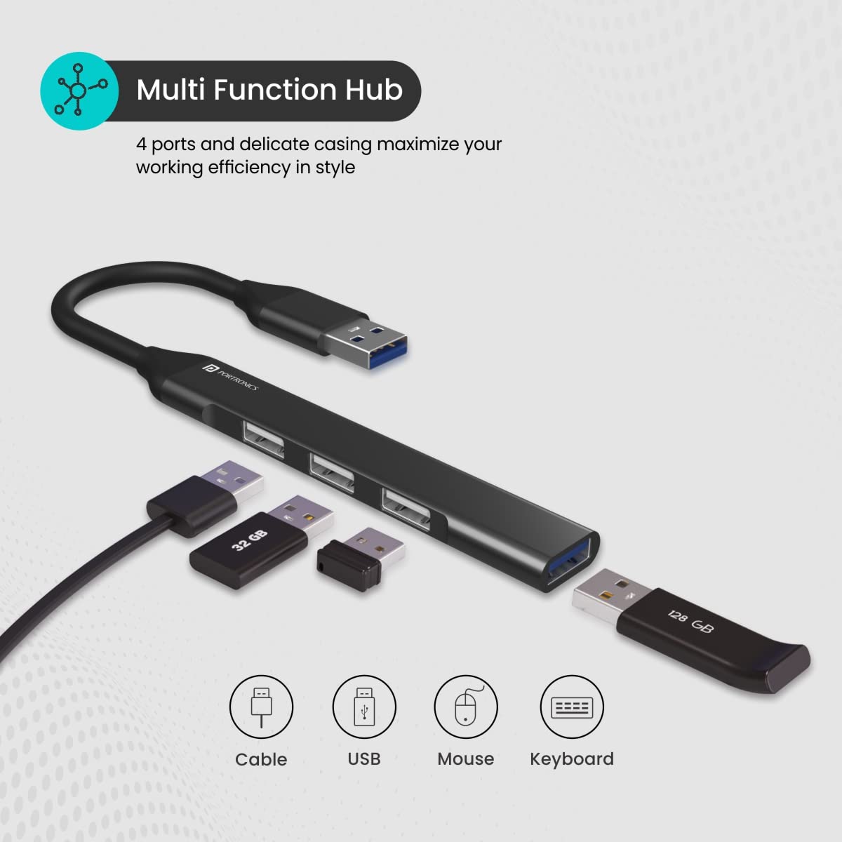 Portronics Mport 31 4 Ports USB Hub - Multiport Charging and Connecting Adapter (POR-1484) - Image 3