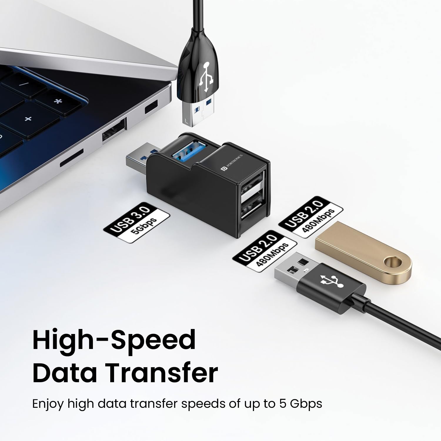 Portronics Mport 3A USB Hub (3-in-1), Multiport Adapter with USB 3.0 & 2-Port USB 2.0, Upto 5 Gbps High Data Transfer Speed for PC, Laptop and Mac - Image 4