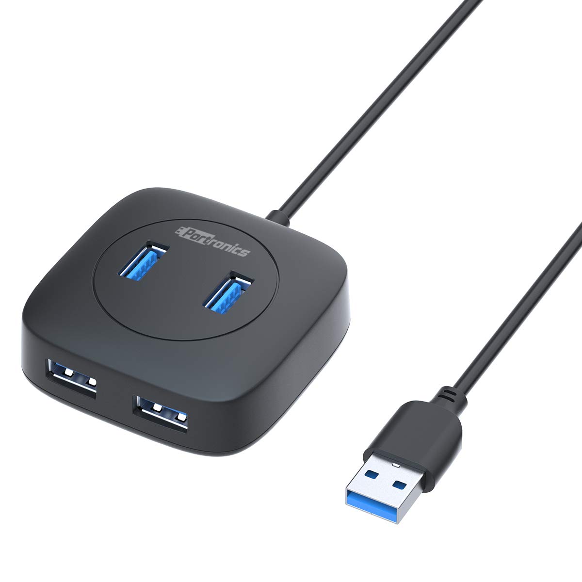 Portronics Mport 4A USB 3.0 Hub (4-in-1) Multiport Adapter with Upto 5 Gbps High-Speed Data Transfer/ 4-Port USB 3.0/ Long Cable 50 cm for Laptop/ PC/ Mac (Black)