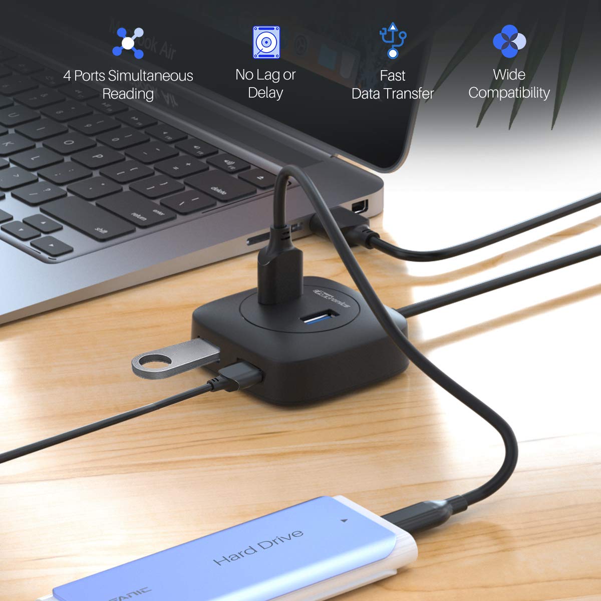 Portronics Mport 4A USB 3.0 Hub (4-in-1) Multiport Adapter with Upto 5 Gbps High-Speed Data Transfer/ 4-Port USB 3.0/ Long Cable 50 cm for Laptop/ PC/ Mac (Black) - Image 3