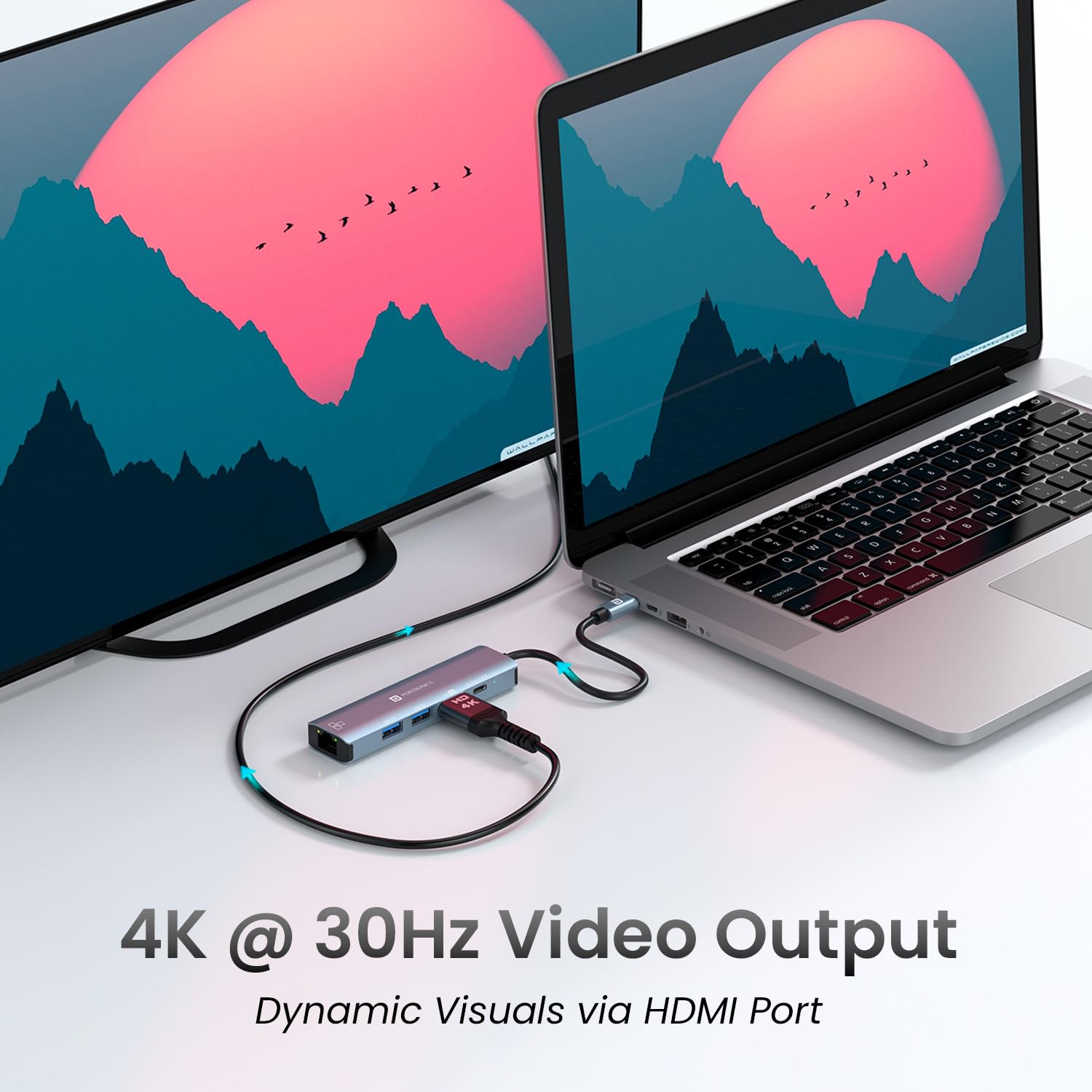 Portronics Mport 51 5-in-1 Type C HUB with RJ 45 Ethernet Port/ 5Gbps Data Transfe/ HDMI Port/ USB 3.0/ PD Quick Charge/ 4K Ultra HD Data Quality (Grey) - Image 3