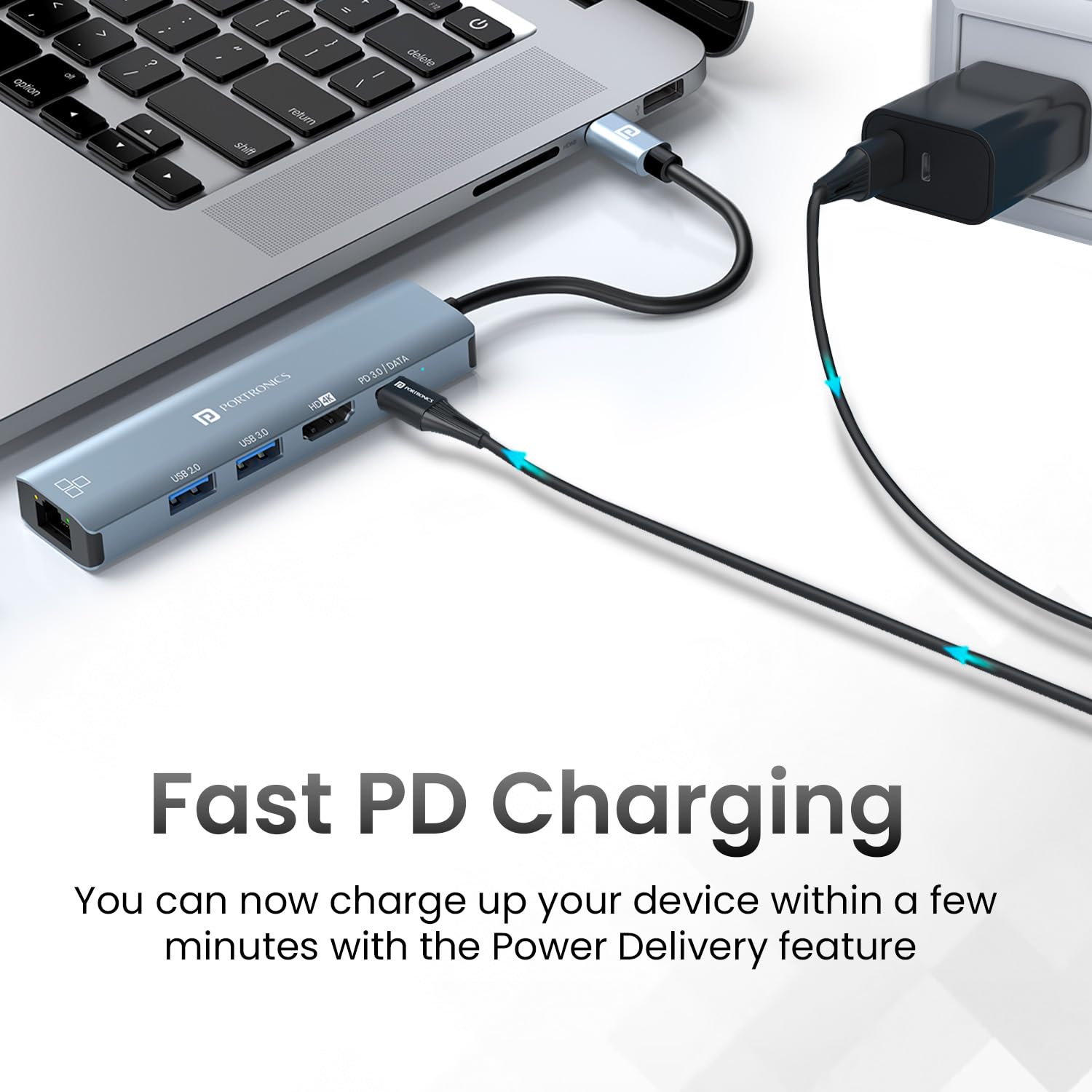 Portronics Mport 51 5-in-1 Type C HUB with RJ 45 Ethernet Port/ 5Gbps Data Transfe/ HDMI Port/ USB 3.0/ PD Quick Charge/ 4K Ultra HD Data Quality (Grey) - Image 5