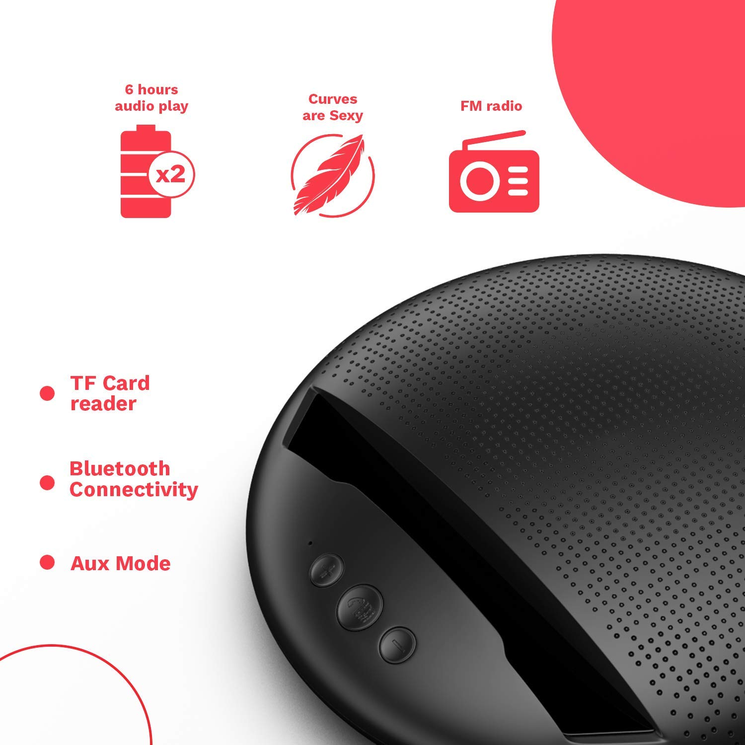 Just Corseca MuDisc Portable Wireless Bluetooth Speaker with FM/ SD Card/ Mic - Black - Image 3