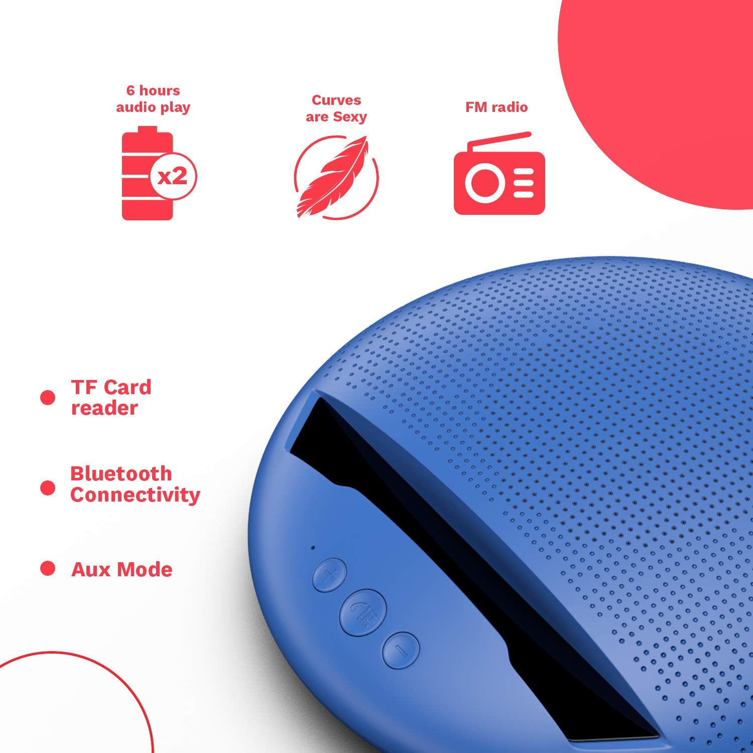 Just Corseca MuDisc Portable Wireless Bluetooth Speaker with FM/ SD Card/ Mic - Blue - Image 3