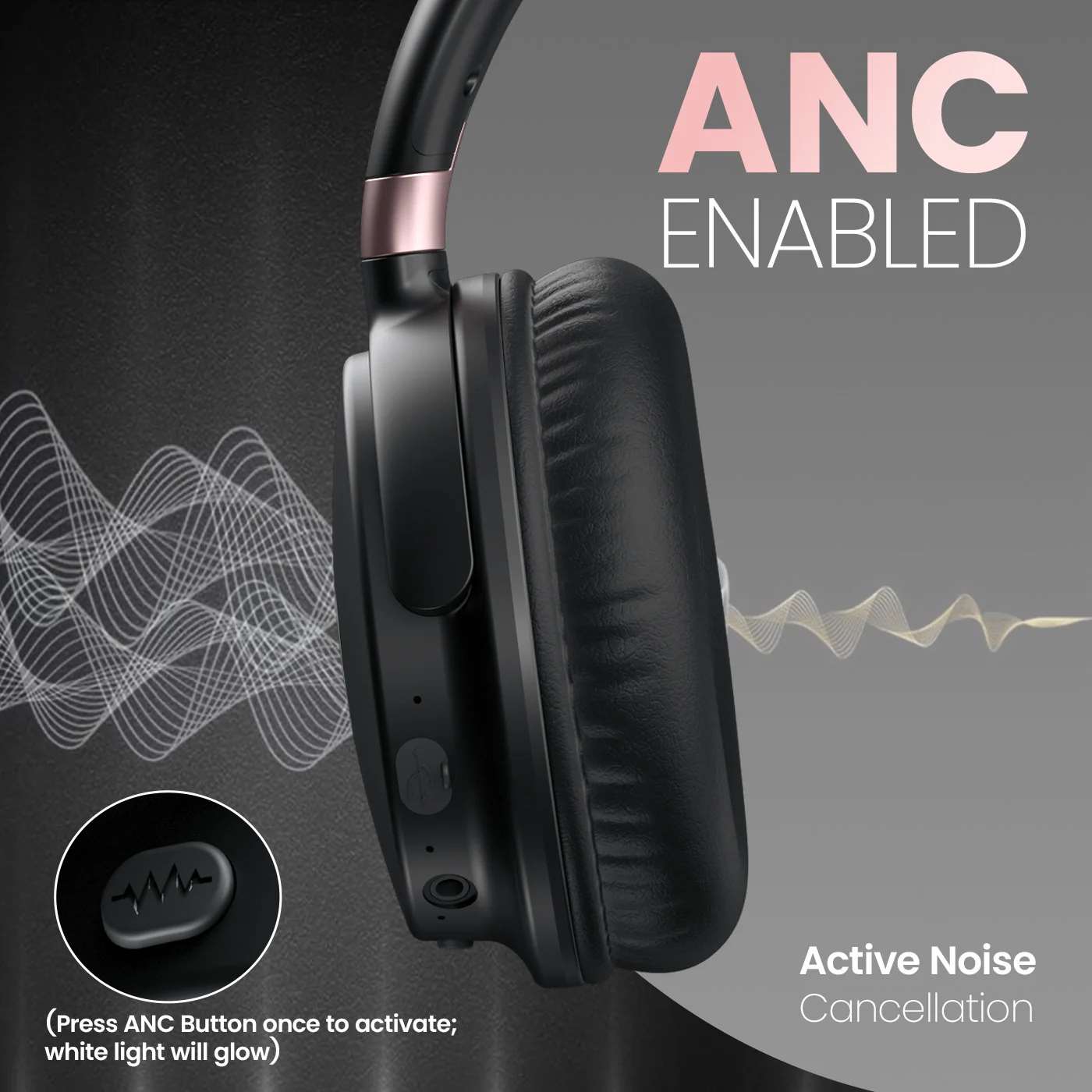 Portronics Muffs M3 Over Ear Headphones With ANC Enabled, 40Hrs Playtime, In-Built Mic Bluetooth & Wired Headset - Black - Image 5
