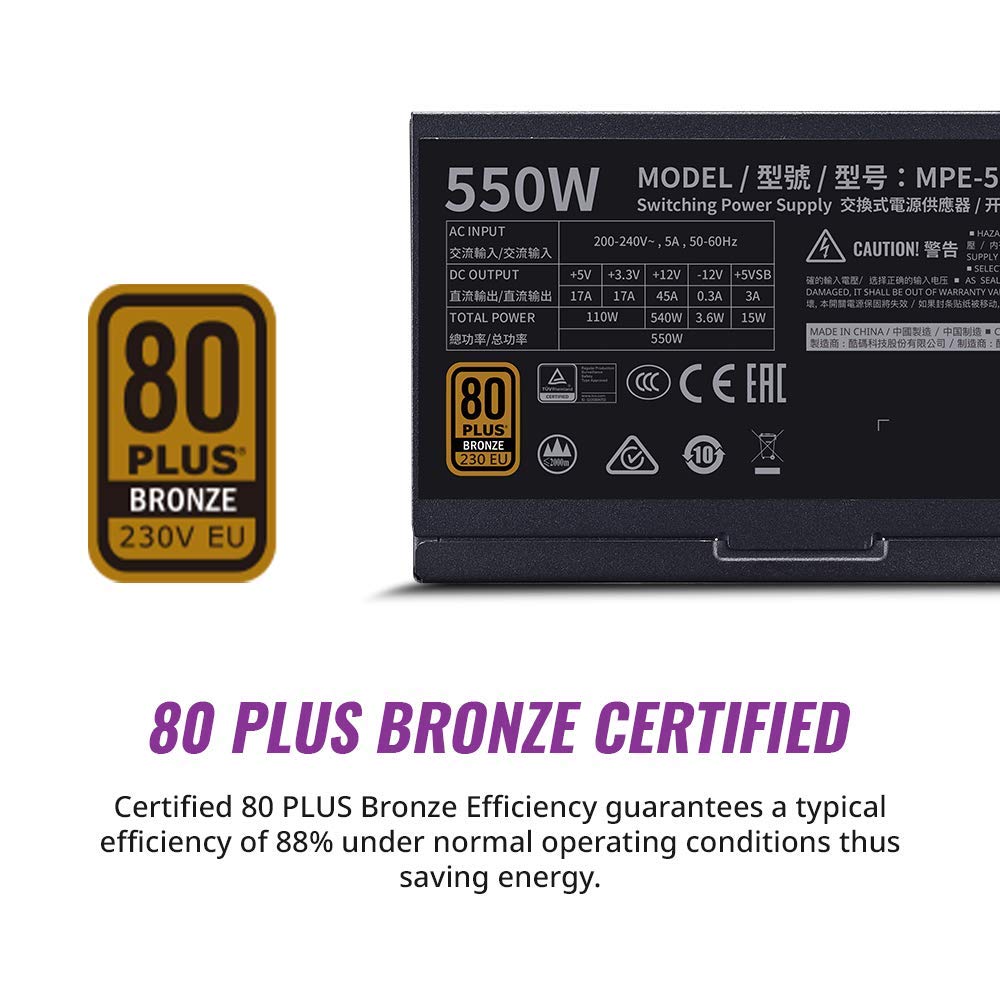 Cooler Master MWE 550 Bronze V2 Power Supply - 80 Plus Bronze Certified | Non-Modular | 120mm HDB Fan | DC-to-DC Circuit Design | ATX 2.52 Version | 550 Watt - Image 3