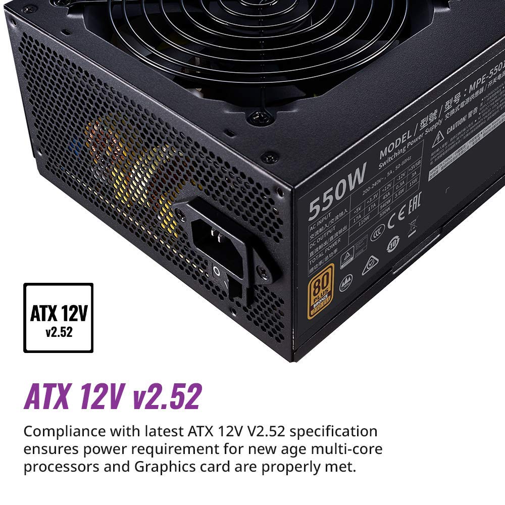 Cooler Master MWE 550 Bronze V2 Power Supply - 80 Plus Bronze Certified | Non-Modular | 120mm HDB Fan | DC-to-DC Circuit Design | ATX 2.52 Version | 550 Watt - Image 5