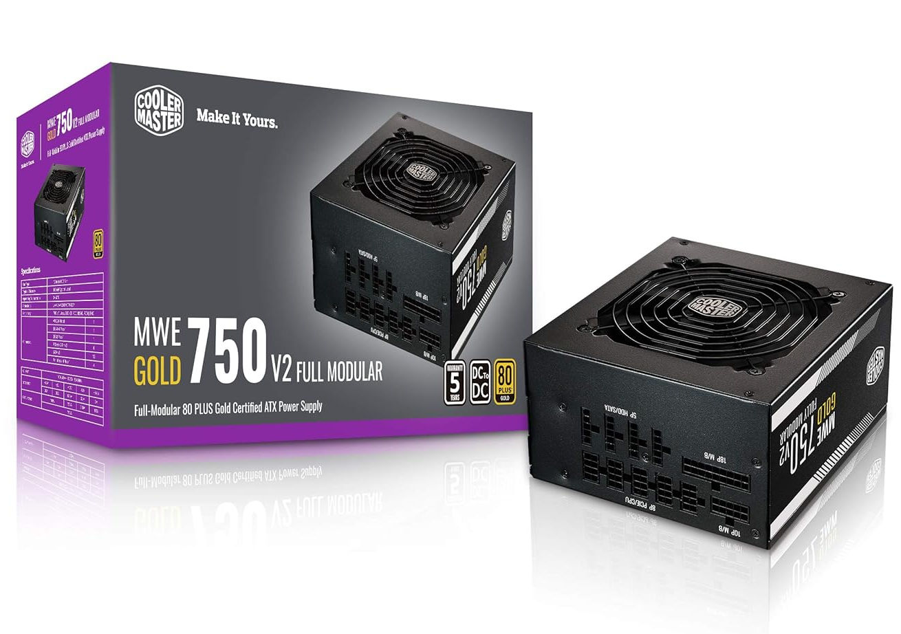 Cooler Master MWE 750 Gold V2 Power Supply - 80 Plus Gold Certified | Fully Modular | 120mm HDB Fan | DC-to-DC Circuit Design | 2 EPS Connectors | 750 Watt